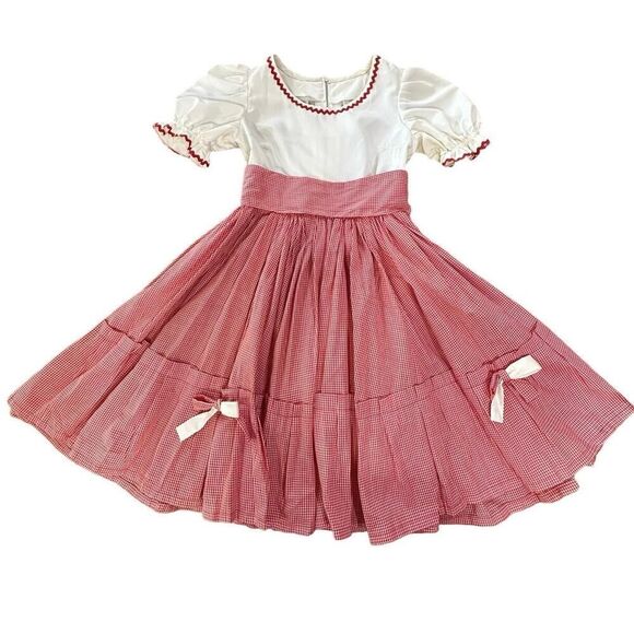 VTG 60s Dress Handmade Cottage Prairie Peasant Square Dance Western Girl’s SZ 6 - Picture 4 of 16